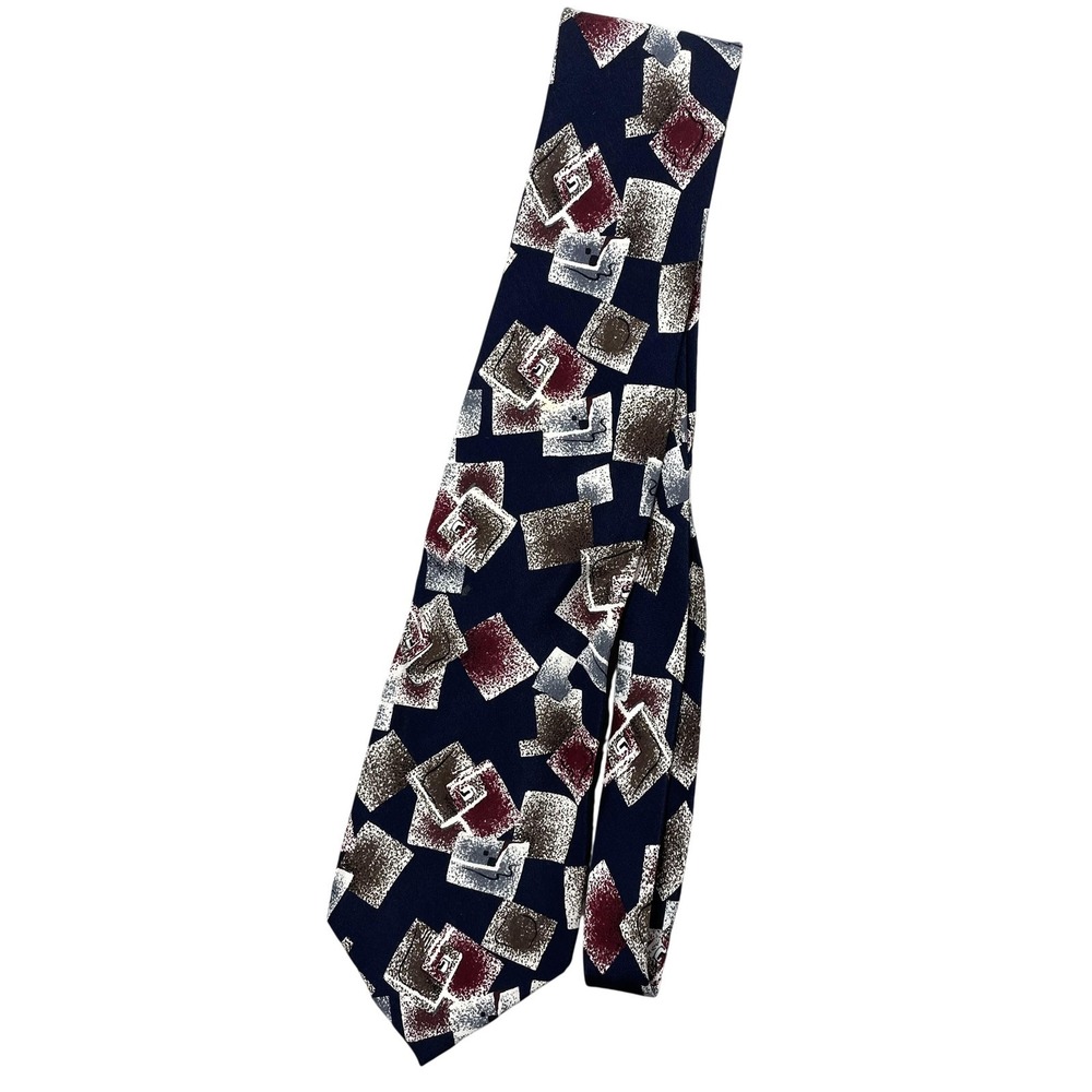 Brandini Tie Mens One Size Blue Geometric Abstract Classic‎ Woven Silk Necktie